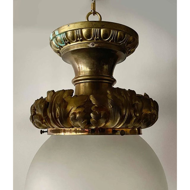 Beaux-Arts Flush Mount Ceiling Light Antique Cast Bronze With Etched Glass Globe Shade For Sale - Image 3 of 4