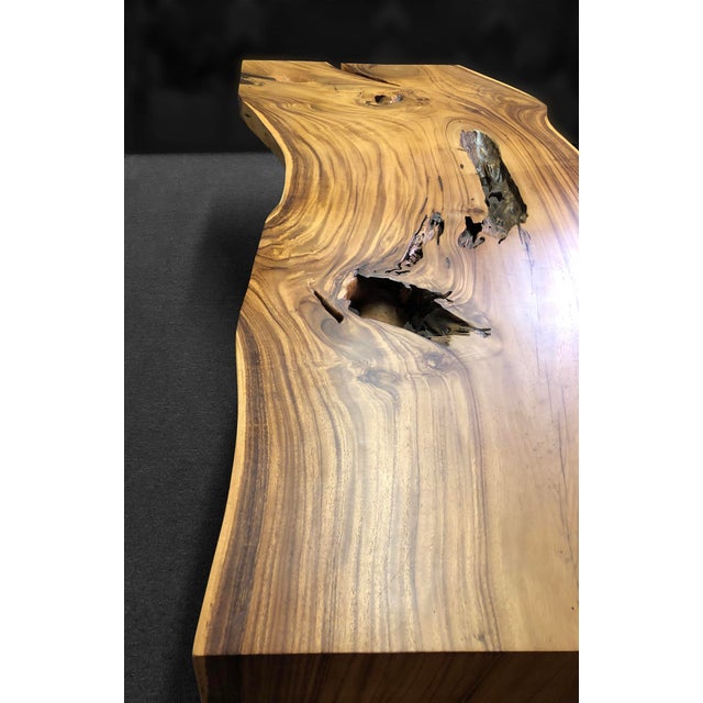 Yellow Live Edge Suar Wood Dining Table With Acrylic Base For Sale - Image 8 of 9