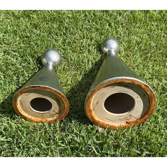 Vintage Sculptural Postmodern Ceramic Candleholders, Graduated Pair For Sale - Image 9 of 12
