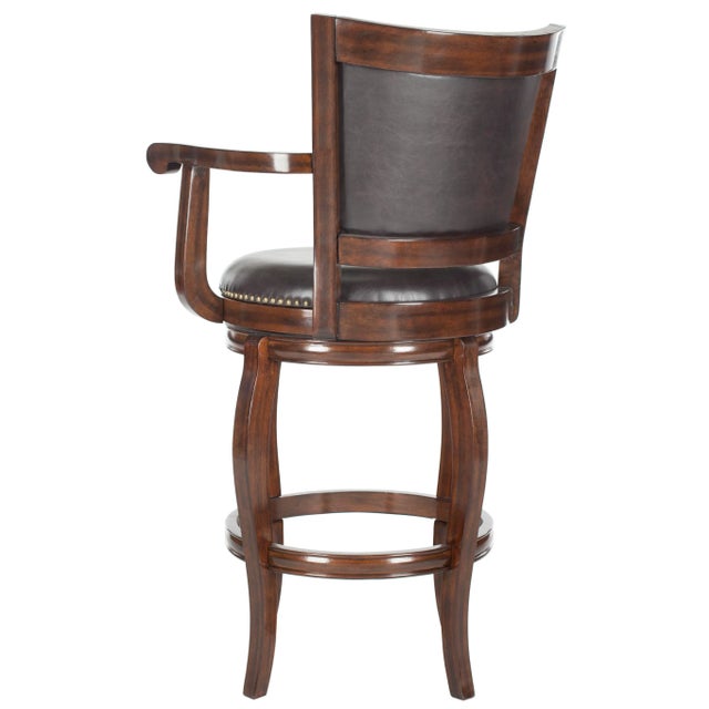 Modern Nailhead Swivel Barstool in Espresso & Brown For Sale - Image 3 of 6