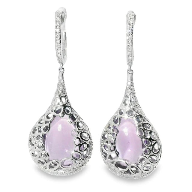 14K White Gold Diamond & Cabochon Amethyst Hanging Earrings Add a touch of elegance and luxury with these 14K White Gold...