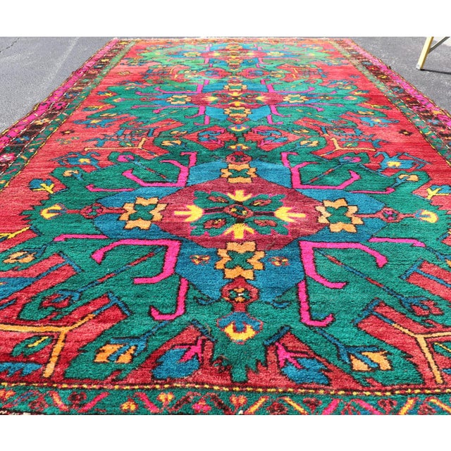 Vintage Large Caucasian Kazak Rug With Green Medallions on Red Field 5'8 X 10'7 For Sale - Image 12 of 15