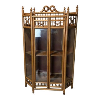 Antique Victorian Oak Stick & Ball Curio Cabinet China Display Case 35” X 21” For Sale