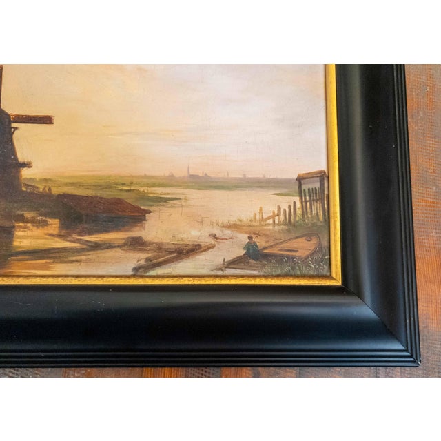 Pink 19th Century Dutch Luminist Old Master Style Oil Painting With Windmill For Sale - Image 8 of 18