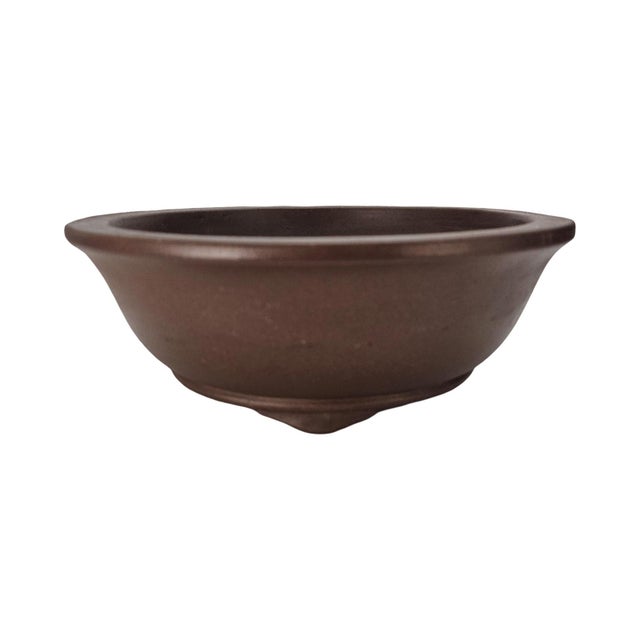 Brown VTG Chinese Tokoname Yixing Clay Bonsai Pot Round Basin Planter Brown 11" For Sale - Image 8 of 11