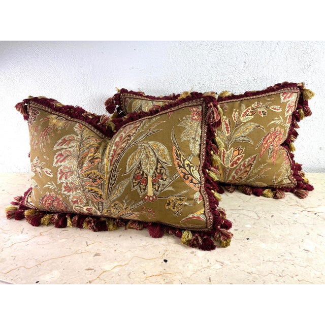 2020s Handsome Lee Joffa Tasseled Cotton Print Lumbar Pillows/Pair For Sale - Image 5 of 10