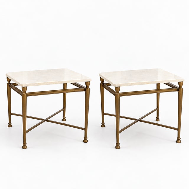 Jerome Side Tables in Reed Brass Finish by Michael Taylor, Set of 2 For Sale - Image 4 of 4
