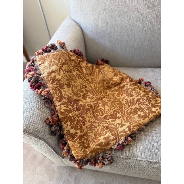 Brown VTG Fortuney Silk Pillow Case With Fringe For Sale - Image 8 of 10