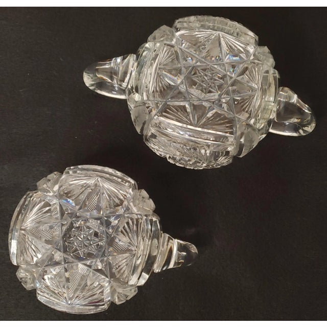 Glass Antique Creamer and Sugar Set American Brilliant Period Cut Glass- a Pair For Sale - Image 7 of 9