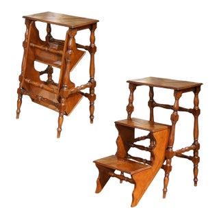Mid-Century French Louis XIII Style Walnut Metamorphic Library Steps For Sale
