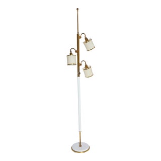 1950s Tommi Parzinger Style Stiffel Brass & White Floor Lamp With Barrel Three Shades For Sale