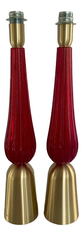 Gold and Red Table Lamps in Murano Glass from Simoeng, Set of 2
