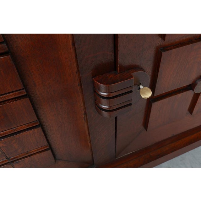 Wood Art Deco Carved Geometric Sideboard in Oak by Charles Dudouyt, 1940 For Sale - Image 7 of 18