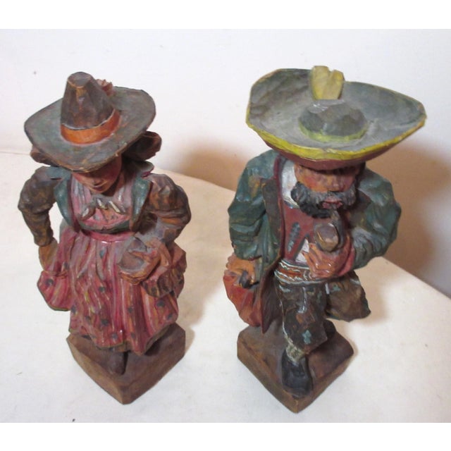 1950s Pair Rare Museum Hand Carved Wood Carl Hallsthammar Folk Art Figural Sculpture For Sale - Image 11 of 12