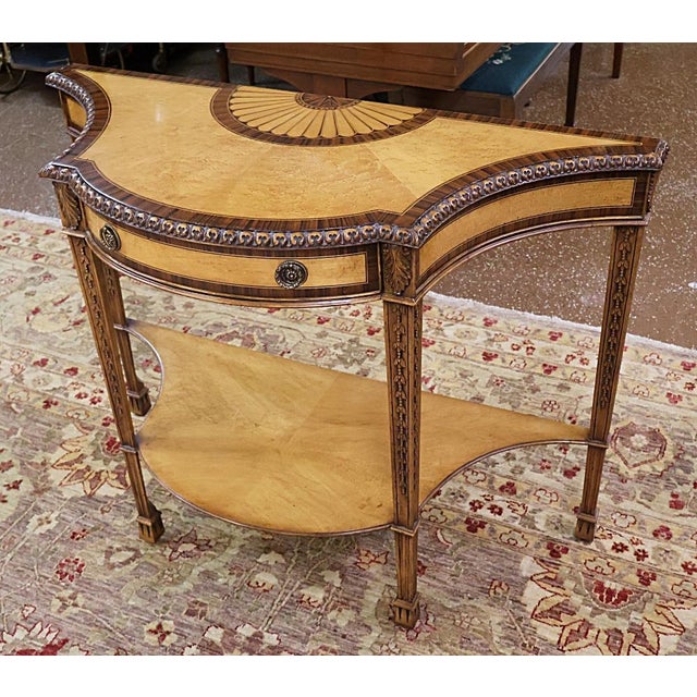 2000 - 2009 Lloyd Buxton Satinwood Mahogany Fan Inlaid English Regency Style Console Table For Sale - Image 5 of 10