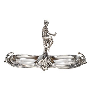 Italian Art Nouveau Pewter Figural Double Candy Dish For Sale