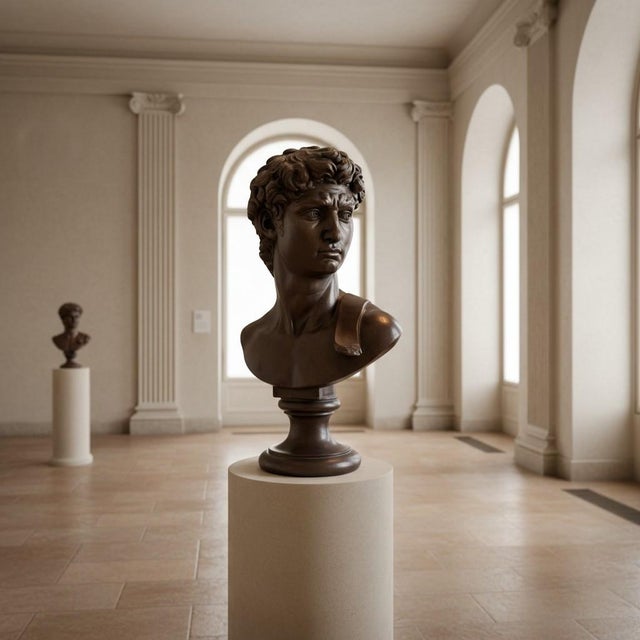 A striking vintage 1966 Austin Productions bust of Michelangelo’s David, created as a decorative reproduction of the...