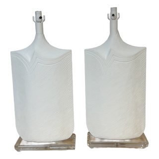 1986 Monumental Postmodern White Lacquered Plaster Lamps by Casual Lamps - a Pair For Sale