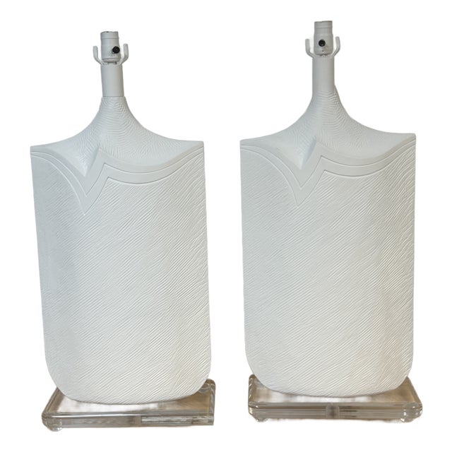 1986 Monumental Postmodern White Lacquered Plaster Lamps by Casual Lamps - a Pair For Sale