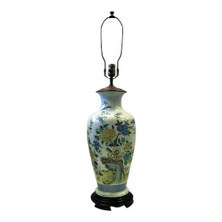 Vintage Chinoiserie Hand Painted Vase With Asian Floral Designs Table Lamp For Sale