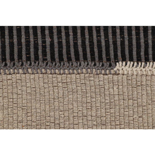 Contemporary Rug & Kilim’s Contemporary Kilim in Beige and Black Textural Stripes For Sale - Image 3 of 7