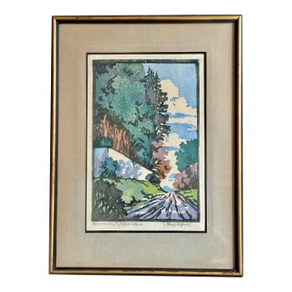 Vintage Framed Early 20th Century Landscape Woodblock Print For Sale