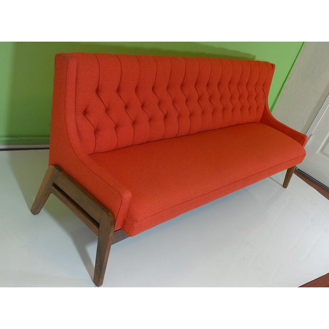 Mid-Century Modern Orange Upholstered Narrow Sofa For Sale - Image 10 of 10