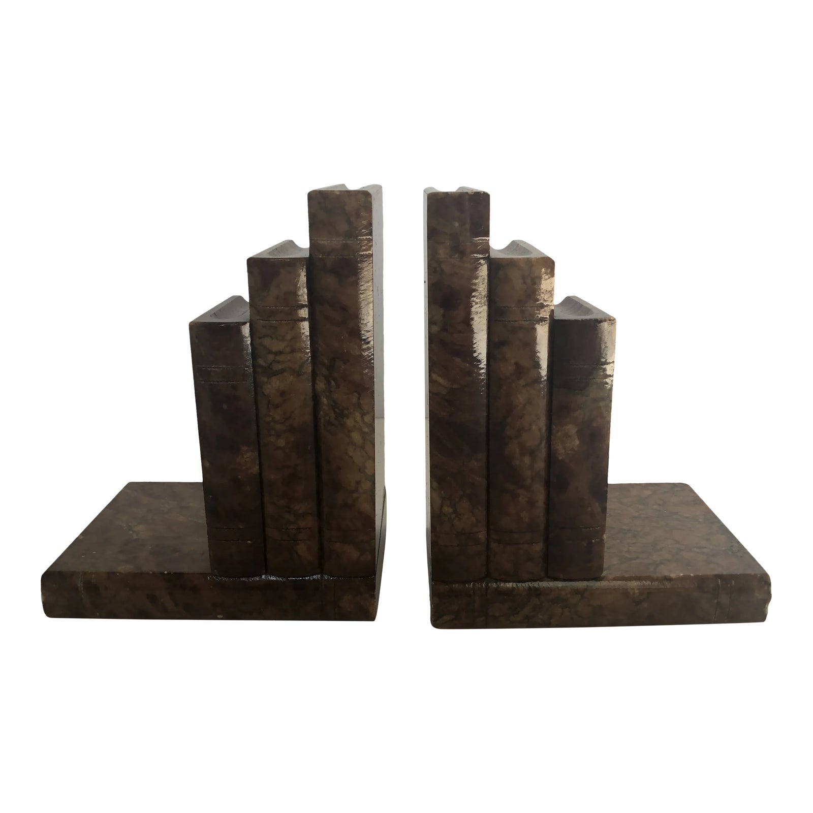 1930s Book Shaped Italian Marble Bookends - a Pair | Chairish