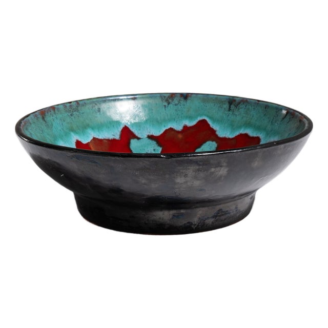 1970s Italy Teal Ceramic Serving Bowl For Sale