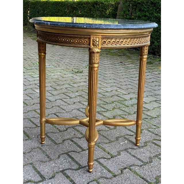 19th C French Louis XVI Gilt Beech Marble Side Table 1Pc For Sale - Image 9 of 10