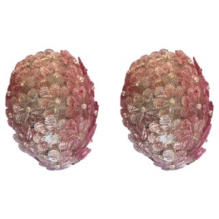 Venetian Glass Rose Wall Lamps, 1980s, Set of 2 For Sale