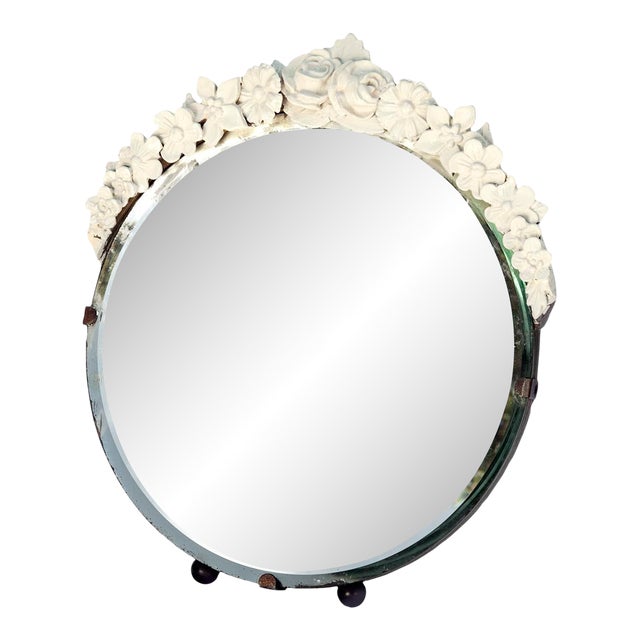 Early 20th Century Original Art Deco Beveled Free Standing Barbola Mirror on Ball Feet For Sale