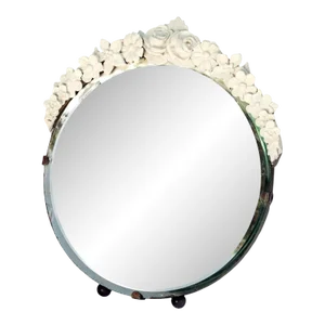 Early 20th Century Original Art Deco Beveled Free Standing Barbola Mirror on Ball Feet