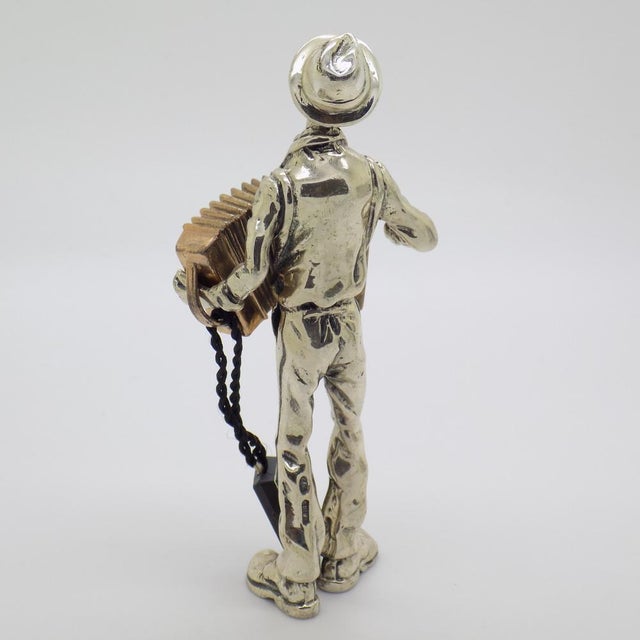Vintage Italian Handmade Silver and Brass Accordion Player Sculpture by Etruria Gioielli, 1980s For Sale - Image 6 of 15