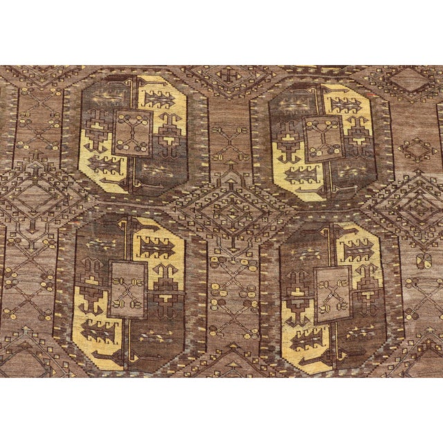 Large Turkomen Ersari Rug With All-Over Bokhara Design in Brown, Coffee & Yellow 11'3 X 14'11 For Sale - Image 4 of 17