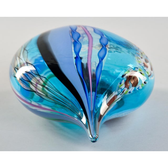 Shades of Blue With Gold Signed Fabiano Zanchi Murano Glass Sculpture For Sale - Image 9 of 9