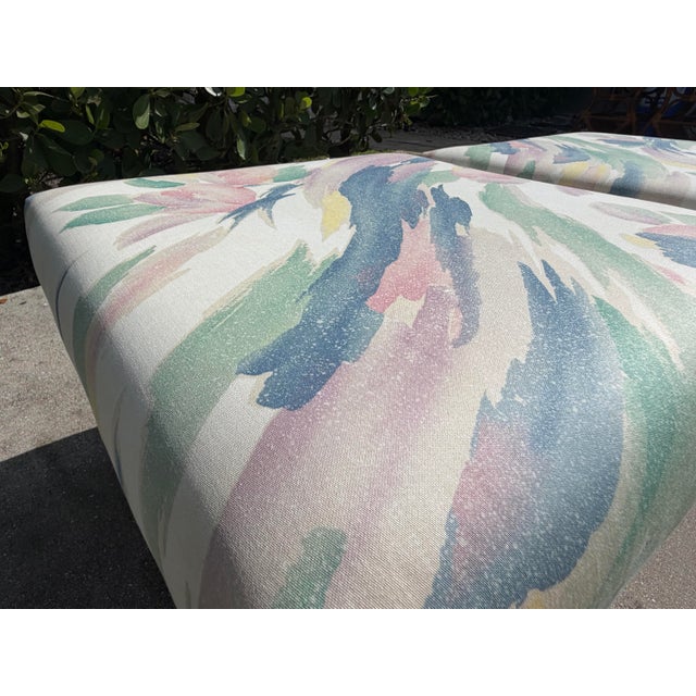 White Vintage Postmodern Upholstered Cube Ottomans on Brass Casters, a Pair For Sale - Image 8 of 12