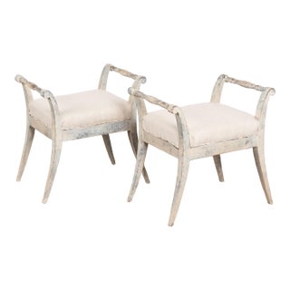 Pair, 20th Century White Swedish Gustavian Style Tabouret Stools For Sale