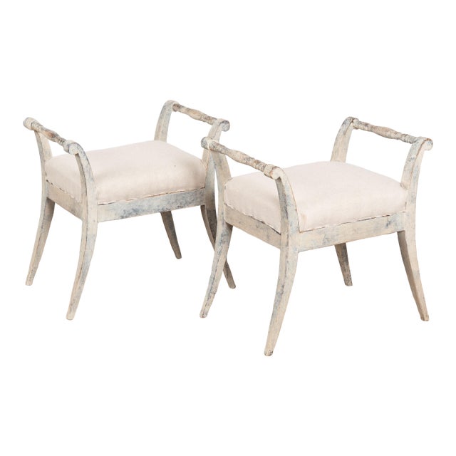 Pair, 20th Century White Swedish Gustavian Style Tabouret Stools For Sale
