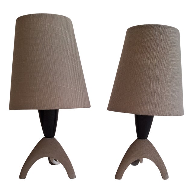 Vintage Bedside Lamps with Grey Metal Base and Grey Fabric Shade, 1970s, Set of 2 For Sale