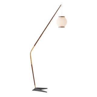 Fishing Pole Floor Lamp in Brass with Steel and Teak by Svend Aage Holm Sørensen, 1950s For Sale
