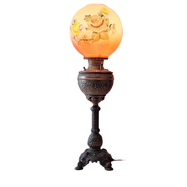 Antique Early 20th Century Victorian Hand Painted Large Parlor Lamp For Sale - Image 14 of 17