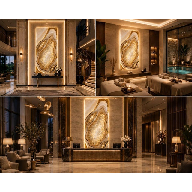 Contemporary Aurora Geode Triptych Wall Art Panels by Sev Art Gallery, Set of 3 For Sale - Image 3 of 6