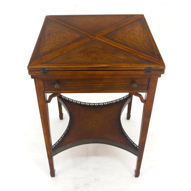 Theodore Alexander One Drawer Leather Top Folding Top Game Table MINT For Sale - Image 17 of 18