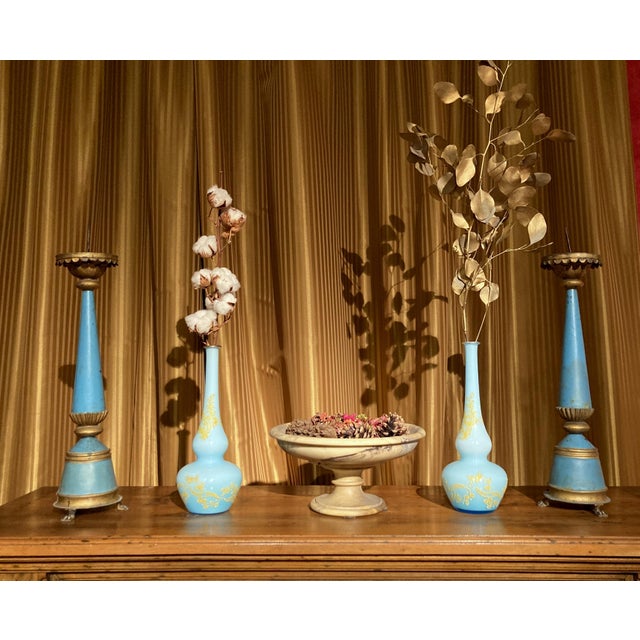 Blue Mid-Century Italian Turquoise Opaline Murano Glass Soliflower Vases, 1960s, Set of 2 For Sale - Image 8 of 16