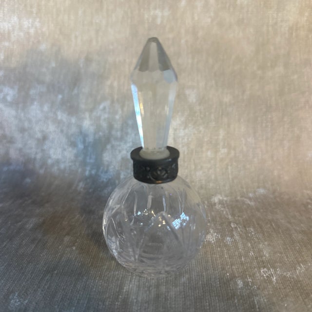 Vintage Art Deco Atlantis Cut Crystal Perfume Bottle Silverplate Glass Dauber For Sale - Image 4 of 9