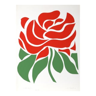 Green Wired Rose, 1979 Signed Screenprint by Nadine Prado For Sale