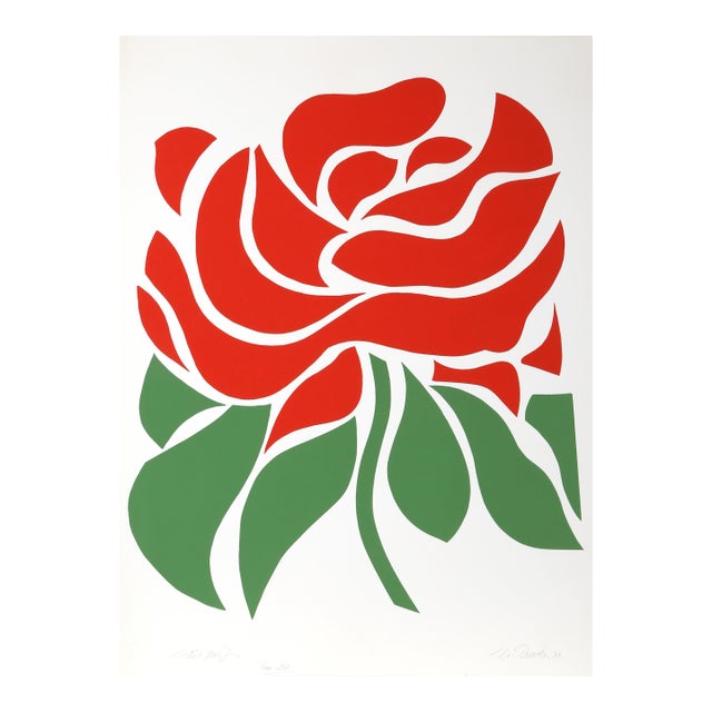 Green Wired Rose, 1979 Signed Screenprint by Nadine Prado For Sale