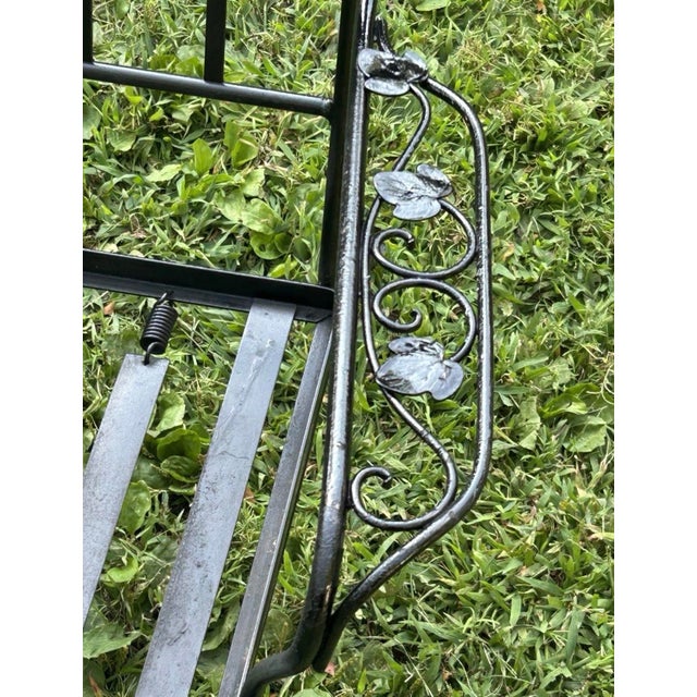 1960s Vintage MCM Wrought Iron Conversation Set Bench, 2 Oversized Chairs, 2 Tables For Sale - Image 5 of 8