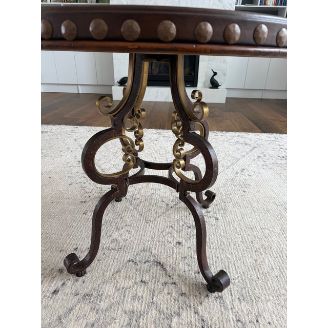 Metal Ferguson Copeland “Highlands” Collection Round Parquet End Table With Iron Scroll Base For Sale - Image 7 of 7